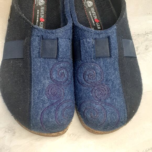 Haflinger Magic Swirl Navy Denim Felted Wool Clog Slipper Size 39 - Picture 8 of 8